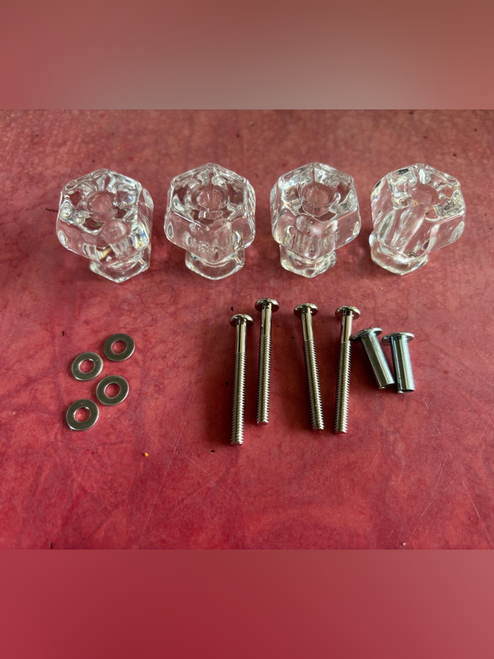4pc set of vintage glass hexagonal drawer /cabinet door knobs